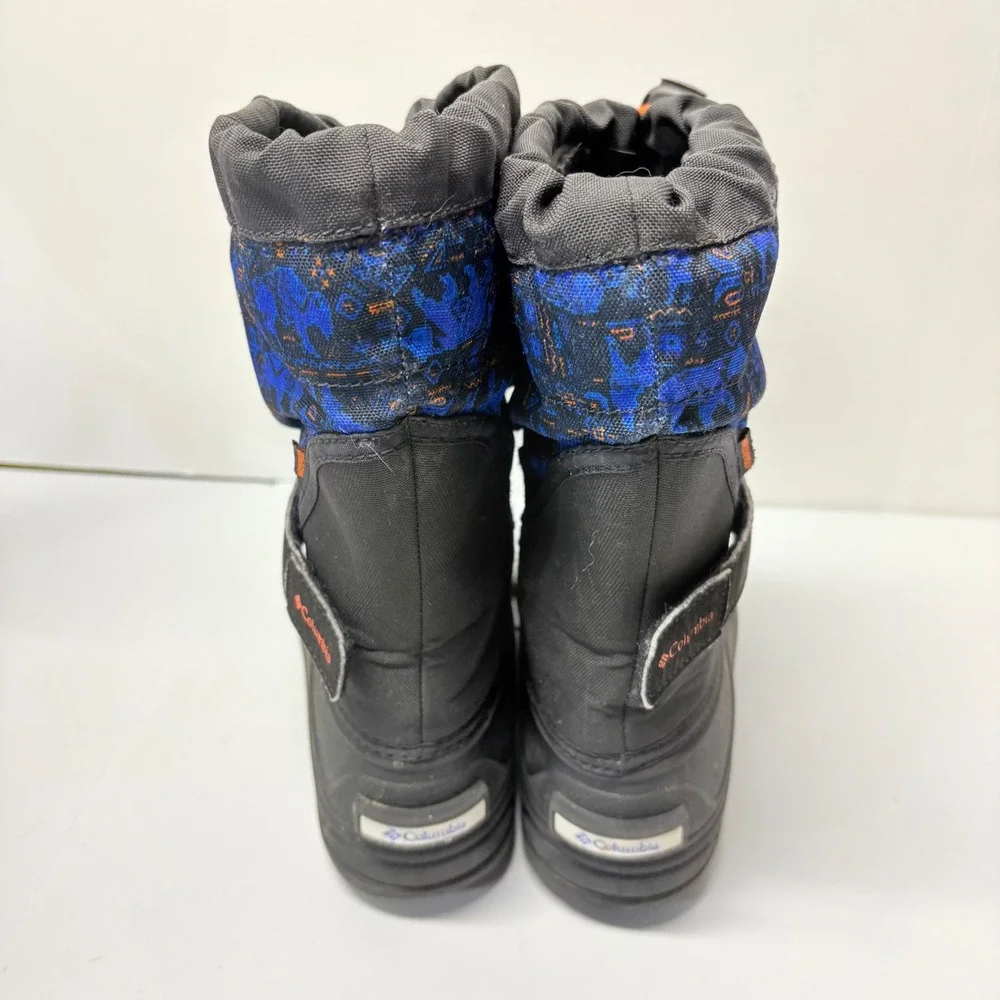 Columbia Snow Boots Big Kids Size 4 Black Blue Bear Print Waterproof Winter